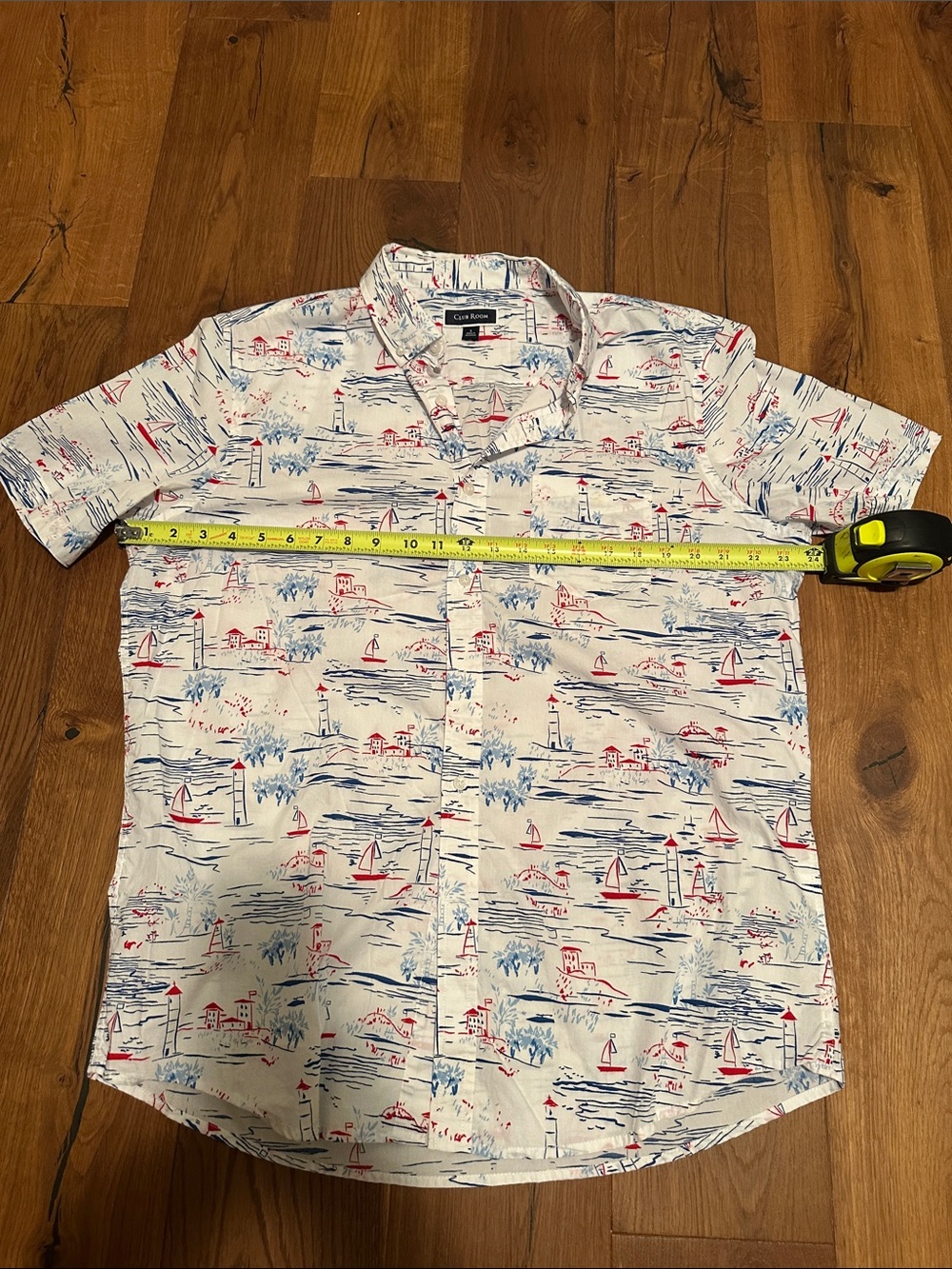 Club Room White Short-Sleeve Button-Down with Red & Blue Nautical Print